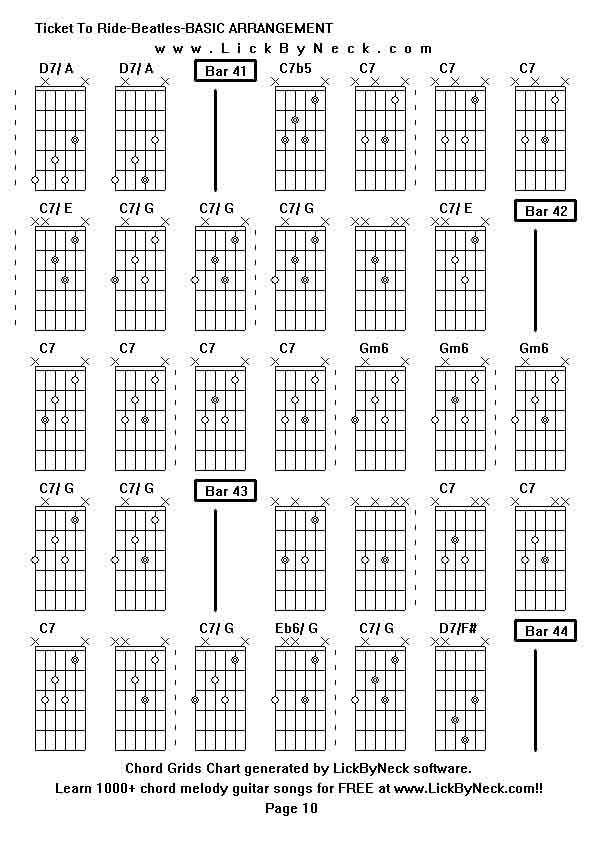 Chord Grids Chart of chord melody fingerstyle guitar song-Ticket To Ride-Beatles-BASIC ARRANGEMENT,generated by LickByNeck software.